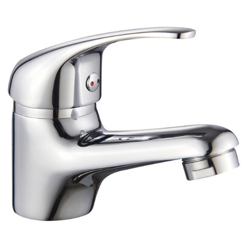 Chrome bathroom faucet on a white background