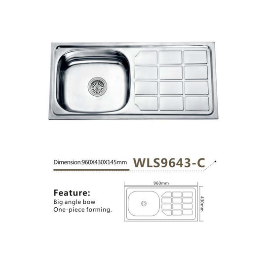 Sink Drop On Ss Single 960 × 430 × 140mm 9643hds